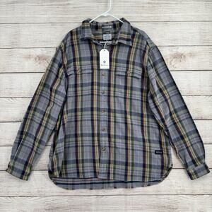 Ben Sherman Flannel Shirt Mens 2XL Dusty Blue Plaid Uniform Button Up Cotton